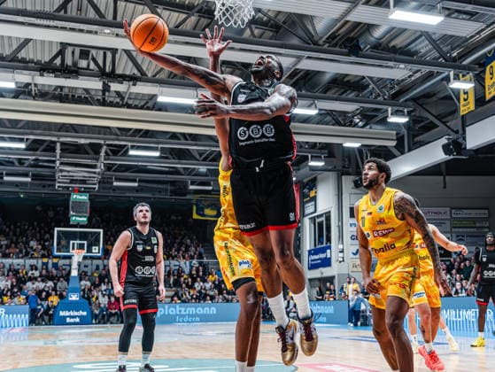 Michael Hughes II (SBB Baskets, 91) im Dunk Phoenix Hagen vs. SBB Baskets Wolmirstedt, Basketball, BARMER 2. Basketball Bundesliga, 18. Spieltag, Saison 2025 2026, 17.01.2026 Phoenix Hagen vs. SBB Baskets Wolmirstedt, Basketball, BARMER 2. Basketball Bundesliga, 18. Spieltag, Saison 2025 2026, 17.01.2026 Hagen Copyright: xEibner-Pressefoto DamianxKruczynx EP_DKI