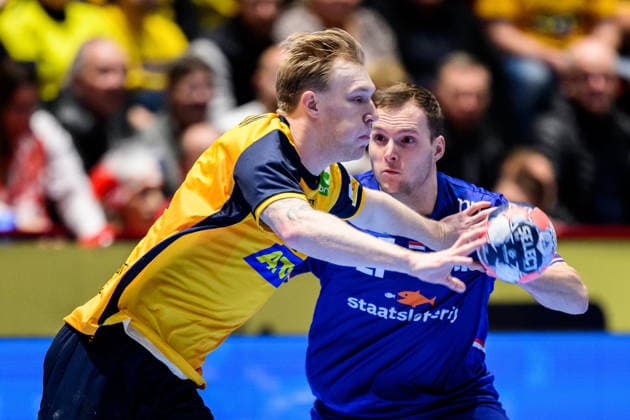 260117 Eric Johansson of Sweden during the EHF European Handball Championship handball match between Sweden and the Netherlands on January 17, 2026 in Malmö. Photo: Mathilda Schuler BILDBYRAN kod MA MA0921 handball handboll handball handbolls-em 2026 sverige sweden nederländerna netherlands ehf european handball championship bbeng Copyright: MATHILDAxSCHULER BB260117MA140