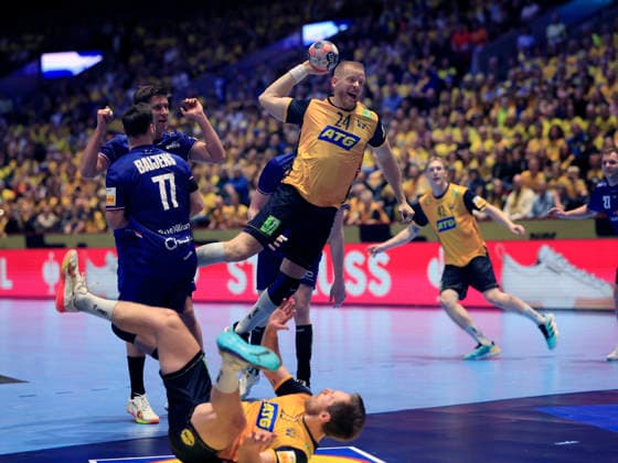 MALMÖ, SVERIGE 20260117 Sveriges Jim Gottfridsson under gruppspelsmatchen i handbolls-EM mellan Sverige och Nederländerna i Malmö Arena, Malmö, Sverige, 17 januari, 2026. MALMÖ SVERIGE x10600x