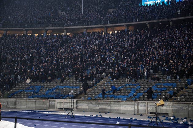 17.01.2026, Fussball, 2. Bundesliga, Saison 2025 2026, 18. Spieltag, Hertha BSC - FC Schalke 04, Fankurve Hertha BSC hat den Support eingestellt. xRHR-FOTO YYx