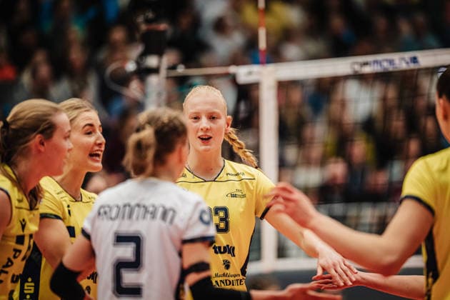 Volleyball Frauen Saison 2025 2026 Volleyball Bundesliga ETV Hamburger Volksbank Volleys vs. SSC Palmberg Schwerin 17.01.2026 in der Mitte Luisa van Clewe ( 13, SSC Palmberg Schwerin) Hamburg CU Arena Hamburg Deutschland