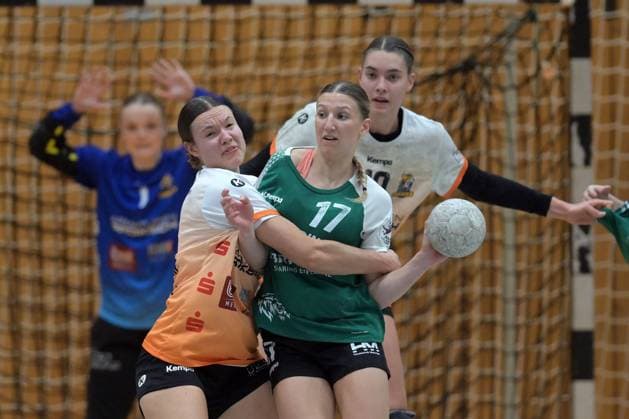 Lena Klinger (VfL Waiblingen 11) (L), Hannah Berk (SG 09 Kirchhof 17) (am Ball), Isabel Kattner (VfL Waiblingen 10) (hinten) in der Abwehr, Sarah Norregaard Thomsen (Torfrau VfL Waiblingen 1) (L, hinten) , GER, SG 09 Kirchhof - VfL Waiblingen, Handball, 2. Bundesliga Frauen, 14. Spieltag, Saison 2025 2026, 17.01.2026, GER, SG 09 Kirchhof - VfL Waiblingen, Handball, 2. Bundesliga Frauen, 14. Spieltag, Saison 2025 2026, {date Melsungen Copyright: xEibner-Pressefotox xRolandxSippelx EP_RSL