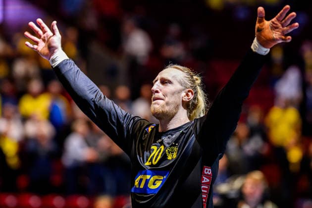 260117 Goalkeeper Mikael Appelgren of Sweden celebrates after the EHF European Handball Championship handball match between Sweden and the Netherlands on January 17, 2026 in Malmö. Photo: Mathilda Schuler BILDBYRAN kod MA MA0921 handball handboll handball handbolls-em 2026 sverige sweden nederländerna netherlands ehf european handball championship bbeng jubel Copyright: MATHILDAxSCHULER BB260117MA254