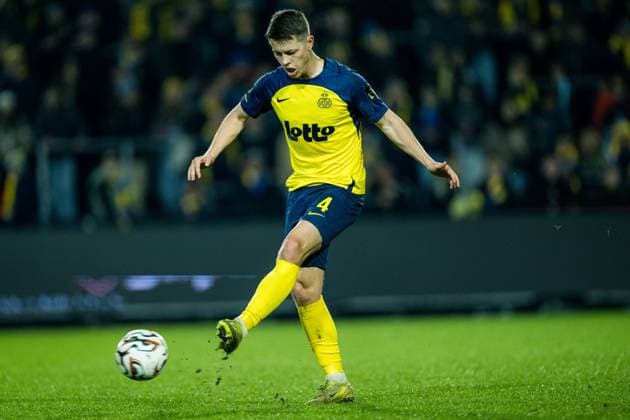 Union s Mathias Rasmussen pictured in action during a soccer match between Royale Union Saint-Gilloise and KV Mechelen, Saturday 17 January 2026 in Brussels, on day 21 of the 2025-2026 Jupiler Pro League first division of the Belgian championship. JASPERxJACOBS  x156677964x