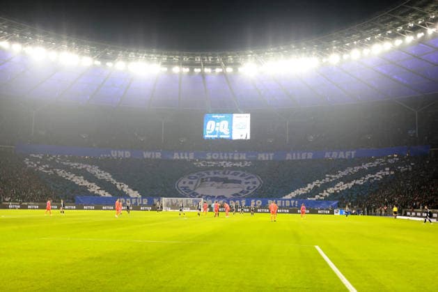 DEU, DFL, 2. FBL, Hertha BSC vs. Schalke 04, 17.01.2026, Berliner Olympiastadion, Berlin, DEU, DFL, 2. FBL, Hertha BSC vs. Schalke 04, im Bild Koriographi der Hertha-BSC Fans DFL - regulations prohibit any use of Photographs as image sequences and or quasi-video