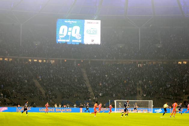 DEU, DFL, 2. FBL, Hertha BSC vs. Schalke 04, 17.01.2026, Berliner Olympiastadion, Berlin, DEU, DFL, 2. FBL, Hertha BSC vs. Schalke 04, im Bild Hertha-BSC Fans, Ostkurve leer DFL - regulations prohibit any use of Photographs as image sequences and or quasi-video