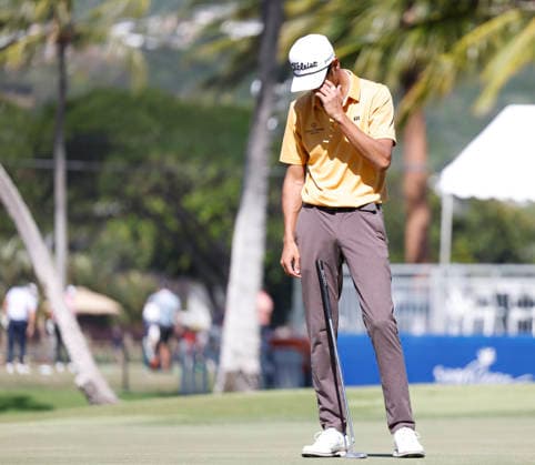 January 17, 2026, Honolulu, Hawaii, USA: RICKY CASTILLO reacts to his putt on the 9th green during Round 3 of the 2026 Sony Open in Honolulu, Hawaii on January 17, 2026. Honolulu USA - ZUMAm310 20260117_zsp_m310_110 Copyright: xElliotxMilesx