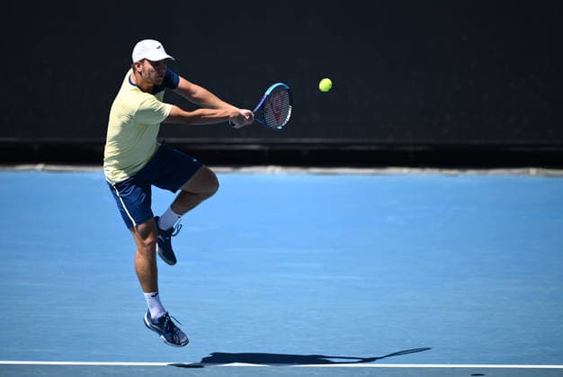 TENNIS AUSTRALIAN OPEN, Miomir Kecmanovic of Serbia in action during the Men™s 1st round match against Tomas Martin Etcheverry of Argentina on day 1of the 2026 Australian Open tennis tournament at Melbourne Park in Melbourne, Sunday, January 18, 2026. ( NO ARCHIVING MELBOURNE VICTORIA AUSTRALIA  Copyright: xJOELxCARRETTx 20260118179885558167