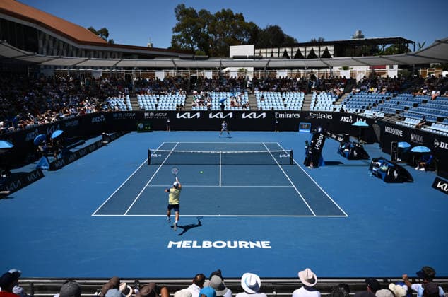 TENNIS AUSTRALIAN OPEN, Miomir Kecmanovic of Serbia returns during the Men™s 1st round match against Tomas Martin Etcheverry of Argentina on day 1of the 2026 Australian Open tennis tournament at Melbourne Park in Melbourne, Sunday, January 18, 2026. ( NO ARCHIVING MELBOURNE VICTORIA AUSTRALIA  Copyright: xJOELxCARRETTx 20260118159598365468