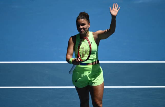 TENNIS AUSTRALIAN OPEN, Jasmine Paolini of Italy celebrates winning the Women™s 1st round match against Aliaksandra Sasnovich of Belarus on day 1 of the 2026 Australian Open tennis tournament at Melbourne Park in Melbourne, Sunday, January 18, 2026. ( NO ARCHIVING MELBOURNE VICTORIA AUSTRALIA  Copyright: xJOELxCARRETTx 20260118169750670398