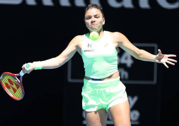 January 18, 2026, Melbourne, Victoria, Australia: JASMINE PAOLINI of Italy during the match against A. Sasnovich in the first round of Australian Open, Melbourne, Australia. Paollini won 6:1, 6:2 Melbourne Australia - ZUMAc278 20260118_zsp_c278_013 Copyright: xMarcinxCholewinskix