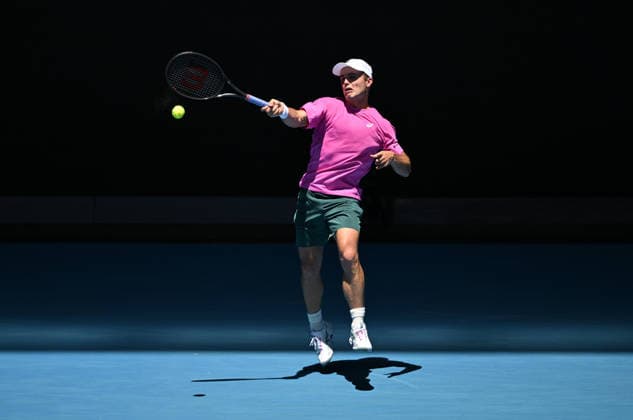 TENNIS AUSTRALIAN OPEN, Arthur Fery of Great Britain in action during the Men™s 1st round match against Flavio Cobolli of Italy on day 1 of the 2026 Australian Open tennis tournament at Melbourne Park in Melbourne, Wednesday, January 14, 2026. ( NO ARCHIVING MELBOURNE VICTORIA AUSTRALIA  Copyright: xLUKASxCOCHx 20260118191304915118