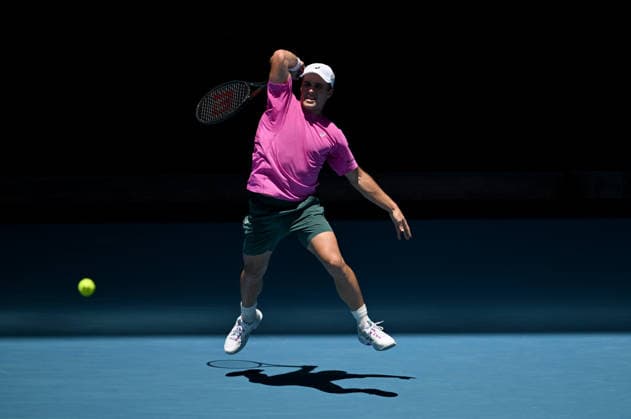 TENNIS AUSTRALIAN OPEN, Arthur Fery of Great Britain in action during the Men™s 1st round match against Flavio Cobolli of Italy on day 1 of the 2026 Australian Open tennis tournament at Melbourne Park in Melbourne, Wednesday, January 14, 2026. ( NO ARCHIVING MELBOURNE VICTORIA AUSTRALIA  Copyright: xLUKASxCOCHx 20260118184688595699