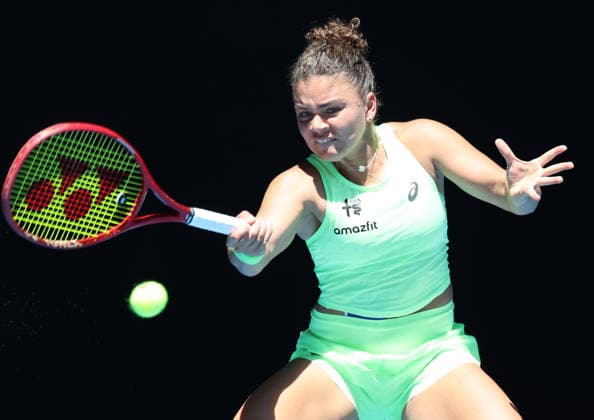 January 18, 2026, Melbourne, Victoria, Australia: JASMINE PAOLINI of Italy during the match against A. Sasnovich in the first round of Australian Open in Melbourne. Paollini won 6:1, 6:2 Melbourne Australia - ZUMAc278 20260118_zsp_c278_012 Copyright: xMarcinxCholewinskix