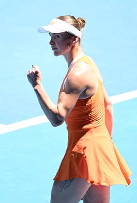 TENNIS AUSTRALIAN OPEN, Elina Svitolina of Ukraine celebrates winning the Women™s 1st round match against Cristina Bucsa of Spain on day 1 of the 2026 Australian Open tennis tournament at Melbourne Park in Melbourne, Wednesday, January 14, 2026. ( NO ARCHIVING MELBOURNE VICTORIA AUSTRALIA  Copyright: xLUKASxCOCHx 20260118197215157446