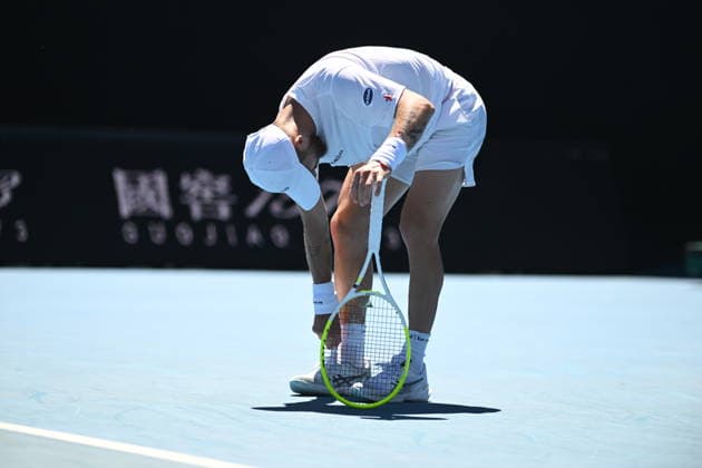 TENNIS AUSTRALIAN OPEN, Corentin Moutet of France reacts after winning match point during the Men™s 1st round match against Tristan Schoolkate of Australia on day 1 of the 2026 Australian Open tennis tournament at Melbourne Park in Melbourne, Wednesday, January 14, 2026. ( NO ARCHIVING MELBOURNE VICTORIA AUSTRALIA  Copyright: xLUKASxCOCHx 20260118168192540180