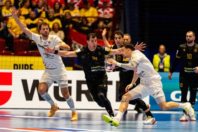 Croatia v Georgia, EHF EURO 2026, Malmo, Sweden Malmo, Sweden - 2026, January 17 : Erekle Arsenashvili (18) of Georgia (Left) and Ivan Martinovic (51) of Croatia (Right) seen during the EHF Euro 2026 match between Croatia v Georgia at Malmo Arena, Malmo on 17 01 2026 Sweden, Malmö, Malmö Arena  Copyright: xGonzalesxPhoto TobiasxJorgensenx