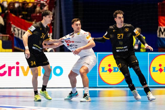 Croatia v Georgia, EHF EURO 2026, Malmo, Sweden Malmo, Sweden - 2026, January 17 : Miriani Gavashelishvili (34) and Nikoloz Kalandadze (27) of Georgia with Irakli Kbilashvili (10) of Croatia seen during the EHF Euro 2026 match between Croatia v Georgia at Malmo Arena, Malmo on 17 01 2026 Sweden, Malmö, Malmö Arena  Copyright: xGonzalesxPhoto TobiasxJorgensenx