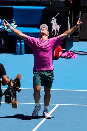 Arthur Fery of Great Britain celebrates winning his first round match against Flavio Cobolli of Italy Australian Open tennis tournament, Day One, Melbourne Park, Australia - 18 Jan 2026Melbourne Melbourne Park Victoria (VIC) Australia  Copyright: xRachelxBach Shutterstockx 16302999aa