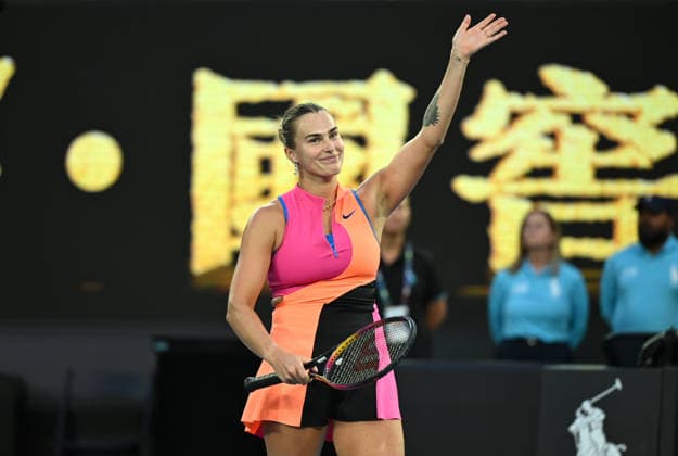 TENNIS AUSTRALIAN OPEN, Aryna Sabalenka of Belarus reacts after winning the Women™s 1st round match against Tiantsoa Rakotomanga Rajaonah of France on day 1 of the 2026 Australian Open tennis tournament at Melbourne Park in Melbourne, Sunday, January 18, 2026. ( NO ARCHIVING MELBOURNE VICTORIA AUSTRALIA  Copyright: xJAMESxROSSx 20260118138311012492