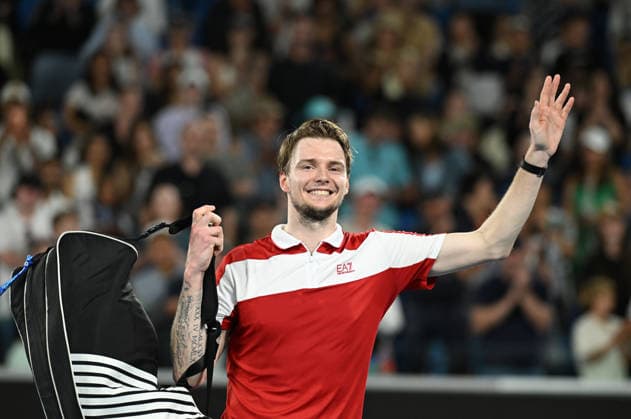 TENNIS AUSTRALIAN OPEN, Alexander Bublik of Kazakhstan celebrates winning the Men™s 1st round match against Jenson Brooksby of USA on day 1 of the 2026 Australian Open tennis tournament at Melbourne Park in Melbourne, Sunday, January 18, 2026. ( NO ARCHIVING MELBOURNE VICTORIA AUSTRALIA  Copyright: xJAMESxROSSx 20260118157783840212