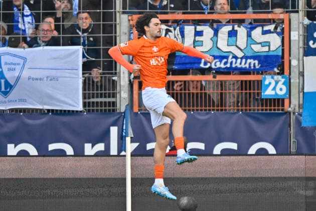 Fraser Hornby (Darmstadt 9) jubelt nach dem Tor zum 0:1 18.01.2026 Fussball VfL Bochum vs SV Darmstadt 98, Vonovia Ruhrstadion, Bochum, DFB DFL REGULATIONS PROHIBIT ANY USE OF PHOTOGRAPHS AS IMAGE SEQUENCES AND OR QUASI-VIDEO