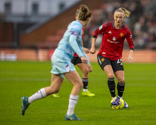 18th January 2026; Leigh Sports Village, Manchester, England; Womens FA Cup Football, Manchester United, ManU versus Burnley; Lea Schuller of Manchester United Women looks to cross the ball  TimxWilliams Content restricted for UK based newspaper