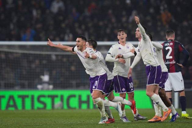 Fiorentina™s Roberto Piccoli celebrates after scoring the 0-2 goal for his team during the Serie A soccer match between Bologna and Fiorentina at the Renato Dall™Ara Stadium in Bologna, north Italy - Sunday, January 18, 2026 -  Copyright: xMassimoxPaolone LaPressex