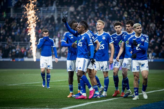 FOOTBALL: Ligue 1 Racing Strasbourg (RCS) vs Metz FC. 18 01 2026 Stade de la Meinau - Strasbourg Joie des joueurs de l equipe de Racing Strasbourg apres le but de Martial Godo 20 (RCS)  Copyright: xElyxandroxCEGARRAx