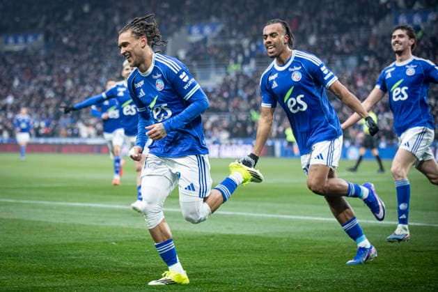 FOOTBALL: Ligue 1 Racing Strasbourg (RCS) vs Metz FC. 18 01 2026 Stade de la Meinau - Strasbourg Joie des joueurs de l equipe de Racing Strasbourg apres le but de Diego Moreira 7 (RCS)  Copyright: xElyxandroxCEGARRAx