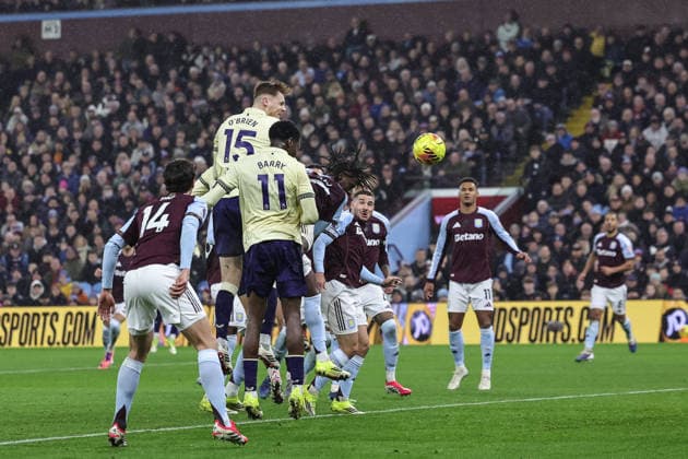 Premier League Aston Villa v Everton Jake O Brien of Everton scores but its ruled offside during the Premier League match Aston Villa vs Everton at Villa Park, Birmingham, United Kingdom, 18th January 2026 (Photo by Mark Cosgrove News Images) Birmingham Villa Park West Midlands United Kingdom Copyright: xMarkxCosgrove NewsxImagesx