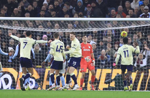 Birmingham, England, 18th January 2026. Jake O™Brien of Everton celebrates heading into the net before its ruled out for offside during the Aston Villa vs Everton Premier League match at Villa Park, Birmingham. Picture credit should read: Jessica Hornby Sportimage EDITORIAL USE ONLY. No use with unauthorised audio, video, data, fixture lists, club league logos or live services. Online in-match use limited to 120 images, no video emulation. No use in betting, games or single club league player publications. SPI_035_JH_Villa_Everton SPI-4460-0035