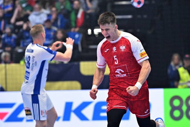 KRISTIANSTAD, SWEDEN 20260118 Poland s Michal Olejniczak celebrates a goal during the 2026 EHF European Men s Handball Championship (the EHF Euro 2026) match between Poland and Iceland at Kristianstad Arena, in Kristianstad, Sweden, on January 18, 2026. KRISTIANSTAD SWEDEN x50090x