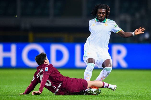 2026-01-18 Torino FC v AS Roma - Serie A TURIN, ITALY - JANUARY 18: Emirhan Ilkhan of Torino FC battles for the ball with Manu Kone of AS Roma during the Serie A match between Torino FC and AS Roma at Stadio Olimpico di Torino on January 18, 2026 in Turin, Italy. (Photo by Alberto Gandolfo BSR Agency) Turin Italy Content not available for redistribution in The Netherlands directly or indirectly through any third parties. Copyright: xBSRxAgencyx