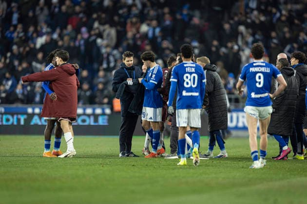 FOOTBALL: Ligue 1 Racing Strasbourg (RCS) vs Metz FC. 18 01 2026 Stade de la Meinau - Strasbourg Joie des joueurs de l equipe de Racing Strasbourg apres leur victoire  Copyright: xelyxandroxcegarrax