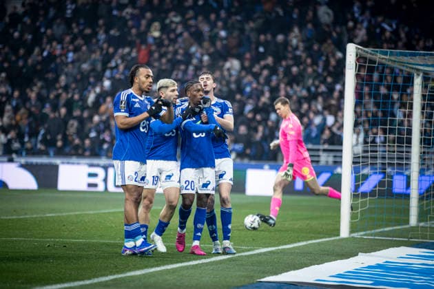 FOOTBALL: Ligue 1 Racing Strasbourg (RCS) vs Metz FC. 18 01 2026 Stade de la Meinau - Strasbourg Joie des joueurs de l equipe de Racing Strasbourg apres le but de Martial Godo 20 (RCS)  Copyright: xElyxandroxCEGARRAx