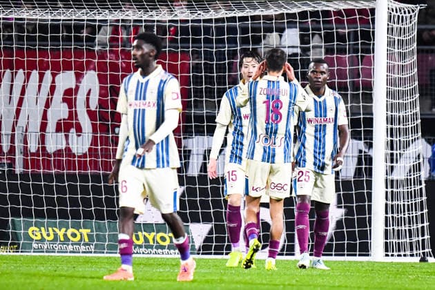 FOOTBALL : Stade Rennais vs Havre AC - Ligue 1 - JournÃ e 18 - 18 01 2026 Joie des joueurs de l™AC Le Havre aprÃ s le but de Felix Mambimbi (AC Le Havre) RennesFrance  Copyright: xBaptistexAutissierx