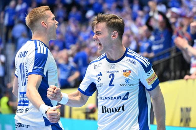 KRISTIANSTAD, SWEDEN 20260118 Iceland s Odinn Rikhardsson celebrates a goal during the 2026 EHF European Men s Handball Championship (the EHF Euro 2026) match between Poland and Iceland at Kristianstad Arena, in Kristianstad, Sweden, on January 18, 2026. KRISTIANSTAD SWEDEN x50090x
