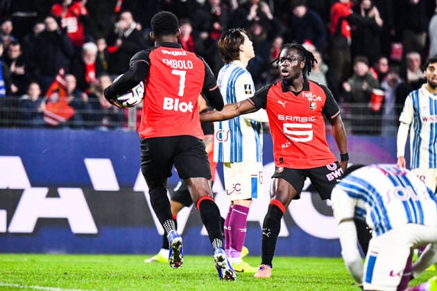 FOOTBALL : Stade Rennais vs Havre AC - Ligue 1 - JournÃ e 18 - 18 01 2026 Joie des joueurs du Stade Rennais aprÃ s le but de Breel Embolo (Stade Rennais) RennesFrance  Copyright: xBaptistexAutissierx