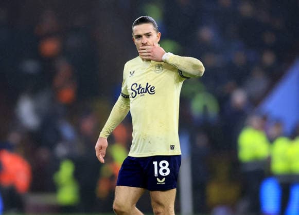 Birmingham, England, 18th January 2026. Jack Grealish of Everton acknowledges the Holte End and blows a kiss during the Aston Villa vs Everton Premier League match at Villa Park, Birmingham. Picture credit should read: Jessica Hornby Sportimage EDITORIAL USE ONLY. No use with unauthorised audio, video, data, fixture lists, club league logos or live services. Online in-match use limited to 120 images, no video emulation. No use in betting, games or single club league player publications. SPI_081_JH_Villa_Everton SPI-4460-0081