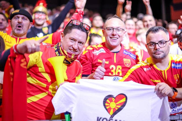 18.01.2026, Handball, Men s EHF EURO 2026, Portugal - Nordmazedonien, Jyske Bank Boxen in Herning, Dänemark, Preliminary Round: Feature Gute Laune Stimmung EMotionen Fans Handballfans Zuschauer Besucher Nordmazedonische Nordmazedonier Dänemark