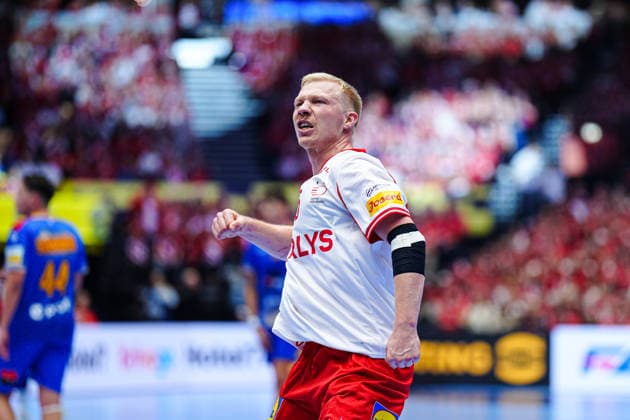 Torjubel Magnus Saugstrup (Daenemark, 15) DEN, Rumaeinen vs. Daenemark, Handball, EHF Europameisterschaft 2026, Gruppe B, Spieltag 2, 18.01.2026 DEN, Rumaeinen vs. Daenemark, Handball, EHF Europameisterschaft 2026, Gruppe B, Spieltag 2, 18.01.2026 Herning Copyright: xEibner-Pressefoto MarcelxvonxFehrnx EP_MFN