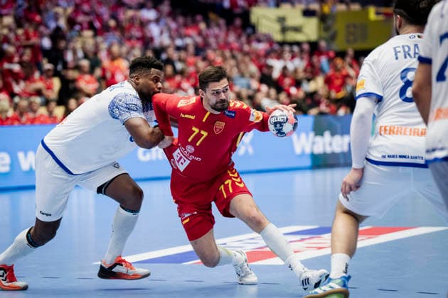 DENMARK EM Men s Handball: North Macedonia - Portugal North Macedonia s Martin Serafimov during the men s handball match between North Macedonia and Portugal in EHF Euro 2026 group B at Jyske Bank Boxen in Herning on Sunday, January 18, 2026... (Photo: Sebastian Elias Uth Ritzau Scanpix) , Denmark Copyright: Ritzau Scanpix SebastianxEliasxUthx spdk20260118-201608-L