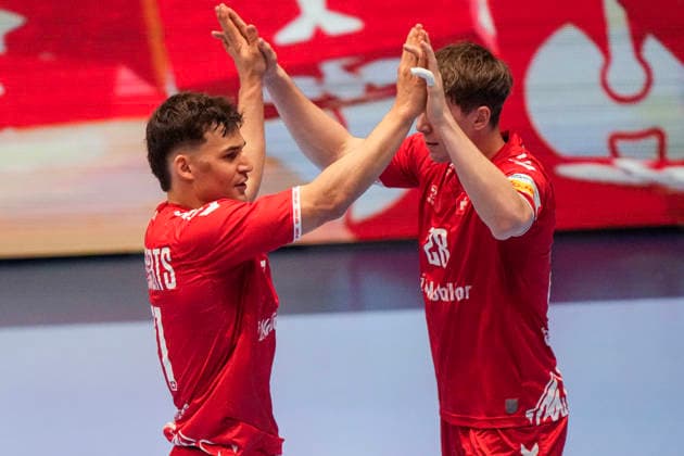 European Handball Championship, Switzerland Slovenia Baerum 20260118 Switzerland s Gino Steenaerts and Luca Sigrist during the European Championship handball match between Switzerland and Slovenia in Unity arena Photo Cornelius Poppe NTB Baerum Norway EDITORIAL USE ONLY RESTRICTED USE FOR BETTING COMPANIES  Copyright: xCorneliusxPoppex xNTBx