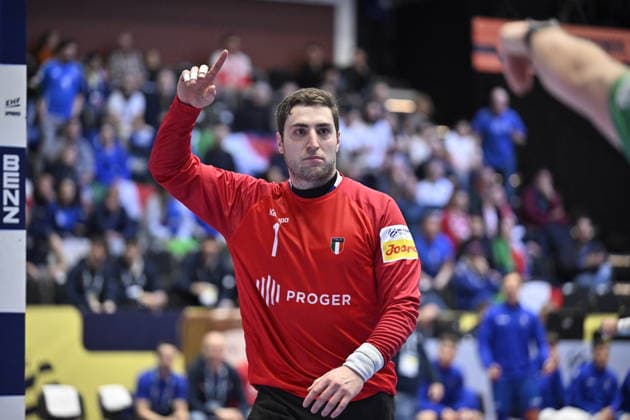 KRISTIANSTAD, SWEDEN 20260118 Italy s goalkeeper Domenico Ebne during the 2026 EHF European Men s Handball Championship (the EHF Euro 2026) match between Italy and Hungary at Kristianstad Arena, in Kristianstad, Sweden, on January 18, 2026. KRISTIANSTAD SWEDEN x50090x