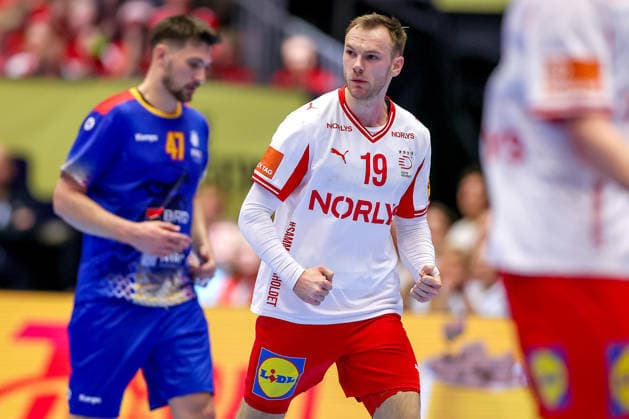 18.01.2026, Handball, Men s EHF EURO 2026, Dänemark - Rumänien, Jyske Bank Boxen in Herning, Dänemark, Preliminary Round: Mathias Gidsel (Denmark 19) jubelnd Dänemark