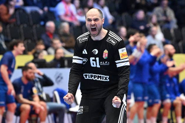 KRISTIANSTAD, SVERIGE 20260118 Hungary s goalkeeper Laszlo Bartucz after a save during the 2026 EHF European Men s Handball Championship (the EHF Euro 2026) match between Italy and Hungary at Kristianstad Arena, in Kristianstad, Sweden, on January 18, 2026. KRISTIANSTAD SVERIGE x50090x