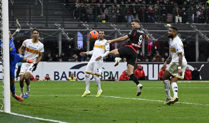 Foto IPP Paolo Bona Milano 18 01 2026 Campionato Serie A di Calcio stagione 2025 2026 partita Milan-Lecce Nella foto Niclas Fullkrug segna il gol del 1-0 Italy Photo Press Worldwide Copyright italy Italy ITALY  Copyright: xR4924_italyphotopressx