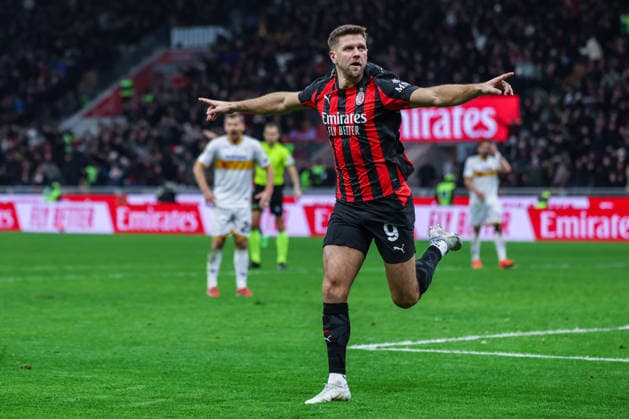 AC Milan vs US Lecce - Serie A 2025 26 - 18 01 2026 Niclas Fullkrug of AC Milan celebrates after scoring a goal during Serie A 2025 26 football match between AC Milan and US Lecce at San Siro Stadium in Milan Copyright: xBEAUTIFULxSPORTS Carabellix