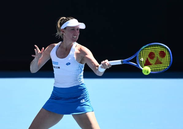 TENNIS AUSTRALIAN OPEN, Storm Hunter of Australia in action during the Women™s 1st round match against Jessica Bouzas Maneiro of Spain on day 2 of the 2026 Australian Open tennis tournament at Melbourne Park in Melbourne, Monday, January 19, 2026. ( NO ARCHIVING MELBOURNE VICTORIA AUSTRALIA  Copyright: xJOELxCARRETTx 20260119120197629024